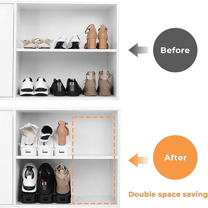 HYGRAD® 12 Pack Shoe Organiser Slots 3 Level Height Adjustable Shoe Organising Holders Space Saving For Shoes Suitable For All Shoes Shoe Rack Organiser (Black) - color: Black