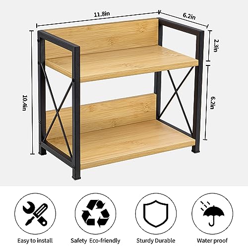 Giikin Countertop Shelf Organizer, 2 Tier Kitchen Spice Rack Organizer for Countertop, Wood Coffee Counter Shelf Organizer for Home (Bamboo, S) - color: Bamboo, size: Small