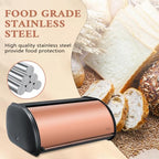 ENLOY Bread Box for Kitchen Countertop, Stainless Steel Bread Storage Bin for Kitchen with Roll Up Lid, Large Capacity Bread Keeper Holds Large Loaves of Bread (Rose Gold) 17 x 11 x 7 IN - color: Matte Black Rose Gold