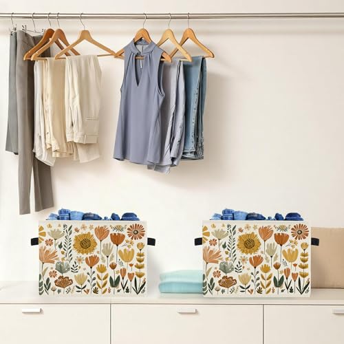 Boho Floral Storage Box Bins, Cottagecore Country Wildflower Botanical Collapsible Storage Basket Organizer for Bedroom Laundry Room Home Clothes Toys Books, Toybox for Girls - color: Floral J