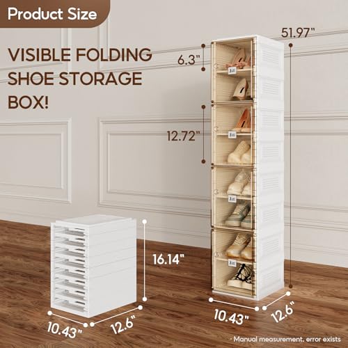 ANTBOX Shoe Organizer Storage Box, Portable Folding Shoe Rack for Closet with Magnetic Clear Door,Large Sneaker Cabinet Bins Sturdy Easy Assembly 8 Layers-8 Grids - size: 8 Layers-8 Grids