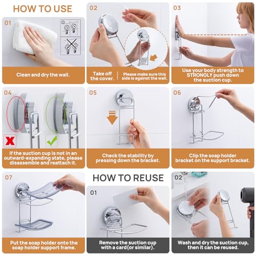 LEVERLOC Soap Dish Holder Suction Cup for Shower Wall Double Layer Drill-Free Waterproof Wall Mount Strong Suction Removable Bar Soap Sponge Holder for Bathroom Bathtub Kitchen, Chromed - style: 2 tiers Chrome