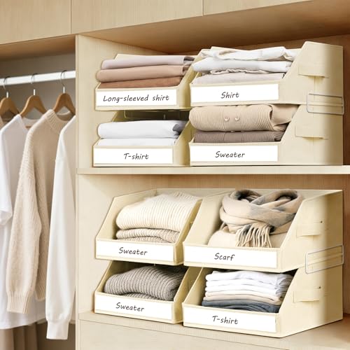 Homsorout Closet Organizers and Storage - 5 Tier Shelf Organizer with Weekly Labels, Stackable Storage Bins with Metal Frame, Foldable Cube Bins, Home Baskets for Kids and Adults, Beige - color: Beige