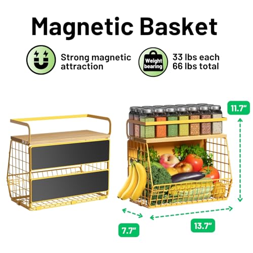 Magnetic Shelf for Fridge with Wood Lid, Fruit Potato and Onion Storage Bins, Pantry Organizers & Storage, Large Container Magnetic Spice Rack for Refrigerator, Kitchen Counter, Cabinet (Yellow, 1) - color: Yellow, size: 1-Regular