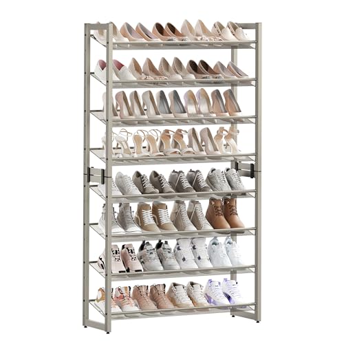 SONGMICS Shoe Rack, 8-Tier Shoe Organizer, Metal Rack for Garage, Set of 2, 4-Tier Stackable Shelf, with Adjustable Flat or Angled Shelves, 32-40 Pairs, Cappuccino Beige ULMR008L01 - color: Cappuccino Beige, size: 8 Tiers (36.4"W)