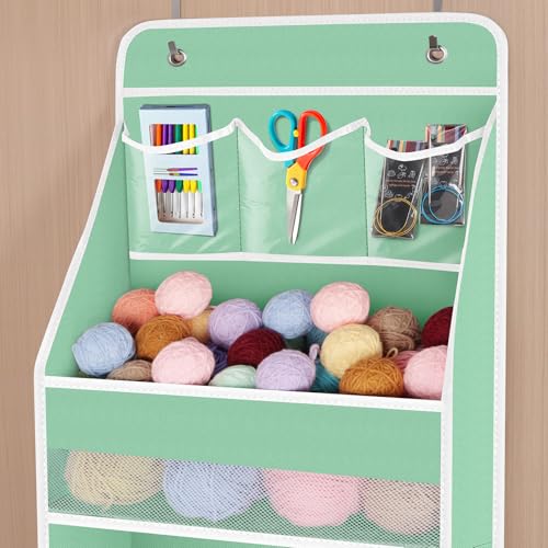 Univivi 5-Shelf Fabric Door Storage Over Door Hanging Organizer with 4 Large Pockets and 3 Small PVC Pockets Nursery Closet Cabinet Wall Mount Hanging Storage Organizers for Baby Nursery (Green) - color: Green, size: 5 LAYER