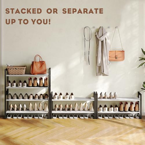 2-Tier Shoe Rack for Closet & Entryway, Stackable Shoe Organizer, Screw-Fastened Metal Frame for Less Wobble, Heel-Friendly Non-Woven Shelves, 11.8" Deep Space-Saving Shoe Storage (Black) - size: 2-Tier