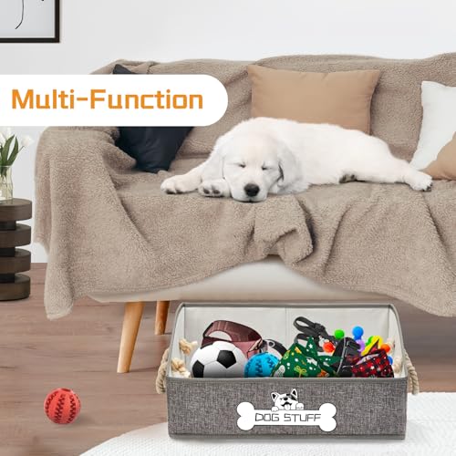 Collapsible Fabric Dog Toy Box and Storage Bin With Handle - Trapezoid Basket Chest Organizer for Pet Toys, Blankets and Accessories - color: Grey