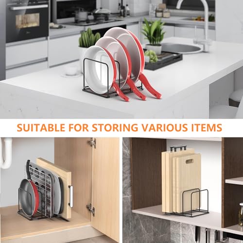 KORRTFID Kitchen Cabinet Organizer - Steel Cookware Rack, Divided Holder with 3 Slots for Skillets, Baking Tray and Chopping Board - Pan Storage (2.2 Inch Width Slots) - style: 2.2 Inch Width Slots