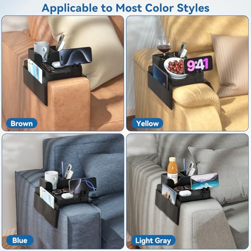 Couch Arm Cup Holder CLESOO Couch Arm Tray Anti-Slip Couch Cup Holder Silicone Sofa Armrest Tray Dual Side Pocket Couch Drink Holder Sofa Caddy Arm Remote Holder Snack Caddy with Phone Holder Black - color: Black