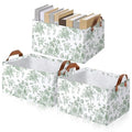 Boao 3 Pcs Sage Green Floral Storage Bin Collapsible Large Storage Baskets for Gifts Canvas Laundry Basket Foldable Box with Handle for Office Home Bedroom Clothes - style: Green Flower