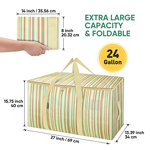 BALEINE 2-Pack Oversized Moving Bags with Reinforced Handles, Heavy-Duty Storage Tote for Clothes, Moving Supplies (Color Strip, 2-Pack) - color: Color Strip, size: 2-Pack