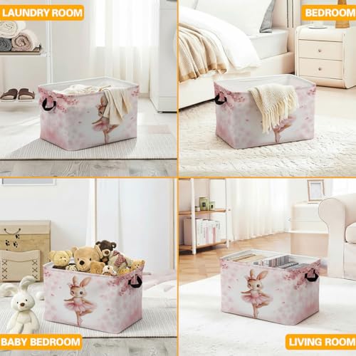 56L Rabbit Laundry Basket Clothes Hamper with Handles,Foldable Blanket Storage Large Laundry Hamper with Waterproof PE,Toy Storage Bin Organizer,Cube Clothes Organizer,Home Decor - color: Rabbit