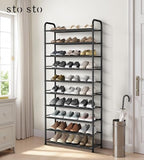 STO STO 10-Tier Shoe Rack with Sturdy Mesh Shelves, Tall Metal Shoe Organizer for Entryway, Closet, Garage, Front Door, Holds 30 Pairs, Free Standing Large Shoe Storage Shelf, Adjustable Feet, Black - size: 10-Tier Standard