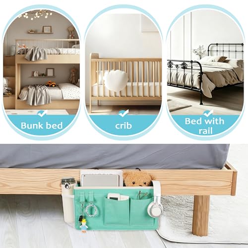 Loghot Bedside Caddy/Bedside Storage Bag Hanging Organizer for Bunk and Hospital Beds,Dorm Rooms Bed Rails,Can be Placed Glasses,Books,Mobile Phones,Keys (2pc Green) - color: 2pc Green