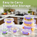 HOMBERKING 8 Pack Glass Food Storage Containers with Lids, Meal Prep Containers, Airtight Bento Boxes with Leak Proof Locking for Microwave, Oven, Freezer and Dishwasher, BPA Free, 5-35oz, purple - color: Purple