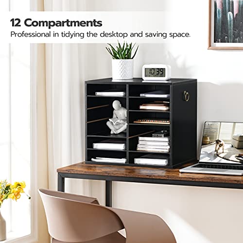 HOOBRO Literature Organizers, 12 Compartments Office Mailbox with Adjustable Shelves, Wood Countertop Literature Sorter for Office, Home, Classroom, Mailrooms Organization Black BK12WF01 - color: Black, size: 18.9"L
