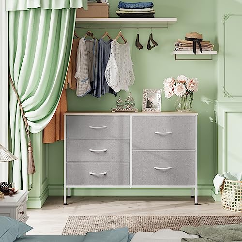 WLIVE Dresser for Bedroom with 5 Drawers, Wide Bedroom Dressers with Drawer Organizers, Chest of Drawers, Fabric Dresser for Living Room, Closet, Hallway, Light Grey - color: Light Grey