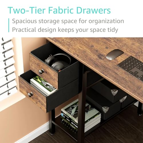 Lufeiya Computer Desk with Drawers - 40 Inch Work Reversible Small Desk for Bedroom Home Office, Simple Study Writing Table PC Desks with Drawer Storage Shelves, Rustic Brown - color: Rustic Brown, size: 40 inch
