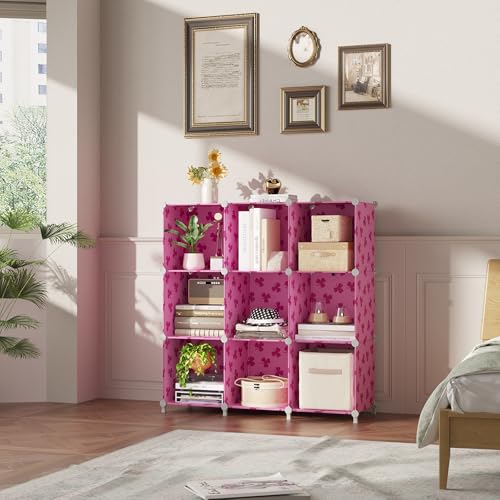 UNKU Cube Storage Organizer, 10 Cube Closet Organizer Storage Shelves, DIY Stackable Bookcase, Clothes Organizer Shelf for Closet, Bedroom, Living Room, Cabinet, Home, Office, Pink - color: Pink, size: 10cube