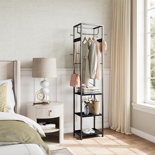 ELYKEN Coat Rack Freestanding, Hall Tree with 3 Storage Shelves and 12 Hooks, Metal Clothes Rack Stand Organizer for Bedroom, Hallway, Entryway, Office, Living Room, Black - color: Black
