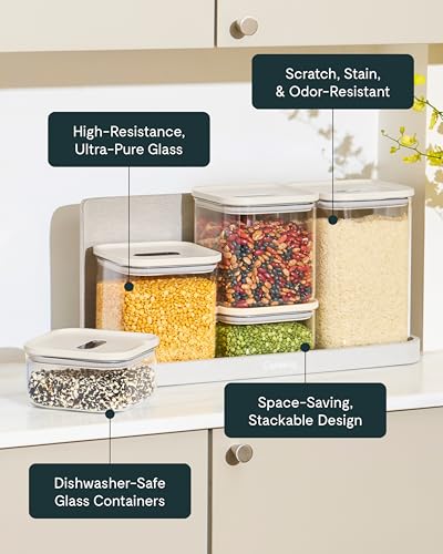 Caraway 4qt Glass Airtight Food Storage Container with Lid – Non-Toxic, BPA-Free Kitchen Storage Container – Stackable, Space-Saving Airtight Container for Dry Goods and More - Navy - color: Navy, size: 4qt Container