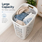 Rectangular Laundry Hamper, Slim Plastic Clothes Basket with Ventilation Holes, Lightweight Open Top Design for Small Spaces, White (2)