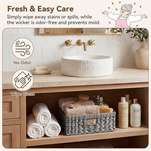 GRANNY SAYS Wicker Basket for Organizing, Wicker Storage Baskets for Shelves, Woven Baskets for Pantry Storage, Rectangle Basket, Gray, 1Pack - color: Gray, size: 13"L x 10¾"W x 4¾"H