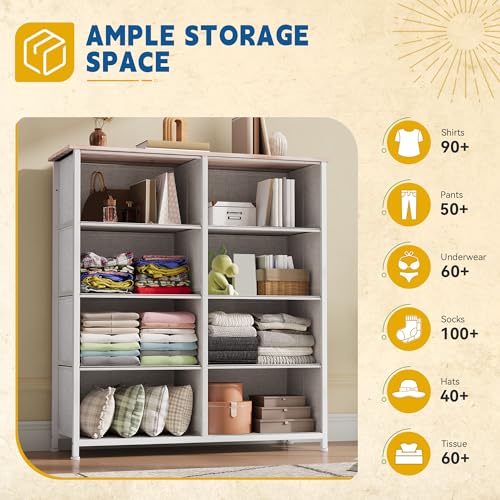 DWVO Fabric Dresser for Bedroom, Tall Dresser with 8 Drawers, Storage Tower with Fabric Bins, Chest of Drawers for Closet & Living Room - Sturdy Steel Frame, Wooden Top - color: Cool Grey, style: 8-Drawer