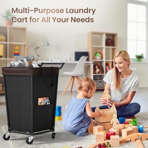 160L Laundry Hamper with Wheels and Handle, 2-Section Rolling Hamper for Laundry, Large Laundry Basket with Wheels, Rolling Laundry Basket Clothes Hamper for Home, Bathroom and Dorm(Black) - color: Black-2 Section with Handle, size: 160L