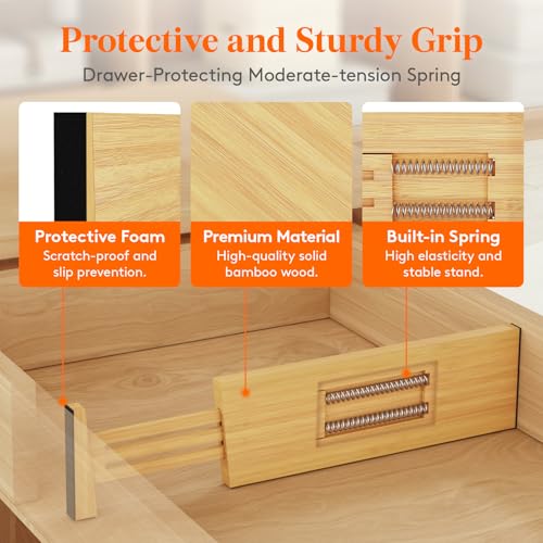 Lifewit 4" High 8 Pack Bamboo Drawer Dividers 31-40cm/12-16 Adjustable Wooden Drawer Organizer for Clothes/Utensils, Expandable Drawer Separator for Dresser/Kitchen/Bedroom/Office Organization - size: 4"H, 12-16"L