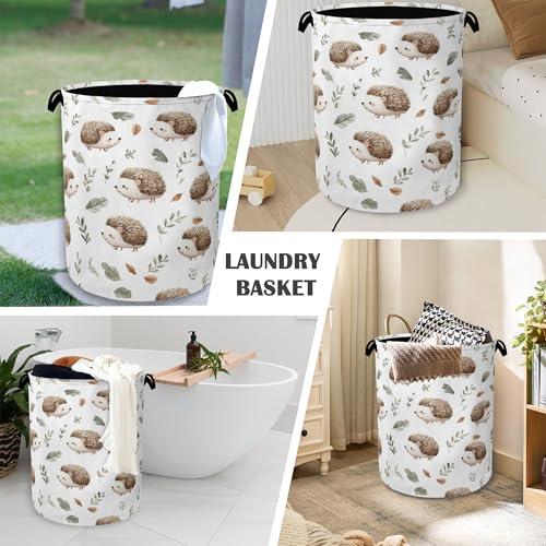Hedgehog Laundry Hamper,Plant Leaf Dirty Clothes Laundry Basket with Handles Waterproof Oxford Cloth Storage Basket for College Dorms Bathroom Bedroom 16" x 20.8" - color: Hedgehog Plant Leaf