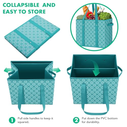 WISELIFE Reusable Grocery Bags [3 Pack],Large Grocery Tote Bag Water Resistant Shopping Bags Foldable Grocery Bag for Clothes,Shoes and Picnic,Green - color: Green, size: 3 PCS