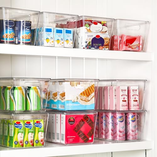 Vtopmart 4 Pack Clear Stackable Storage Bins with Lids, Large Plastic Containers with Handle for Pantry Organizer and Storage,Perfect for Kitchen,Fridge,Cabinet, Closet,Bathroom Organization - size: L( 11"L x 7.5"W x 6"H)