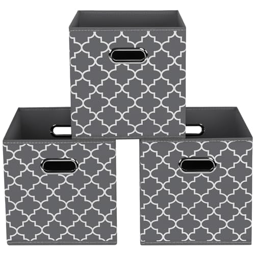 Fabric storage bins Cubes, Fabric Cube Organizer with Handle, Foldable Cube Bins for Cloth or Accessary Storage, 11x11x11, Set of 3, (Gray Light) - color: Gray Light, size: 3 Pack