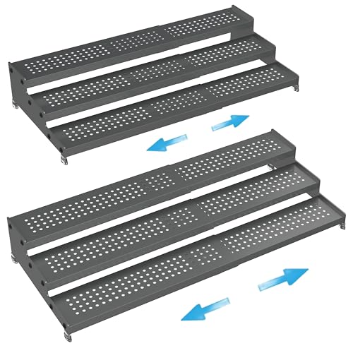 Expandable Spice Rack organizer with 3-Tier step shelf,Modern Design heavy duty,Non Skid and Visibility,Great for Kitchen Cabinet, Pantry and more(2PACKS/GUN-GREY) - color: Gun-grey, size: 2 PACKS/GUN-GREY