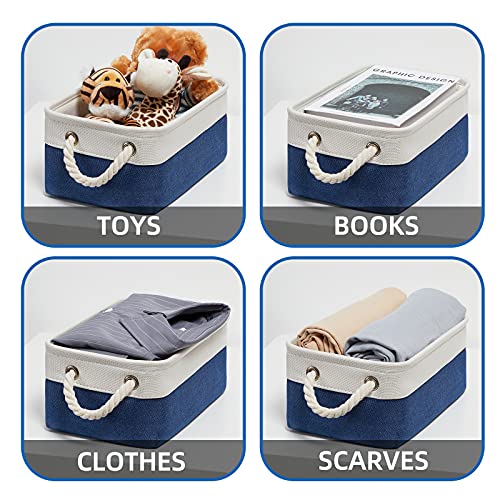 Temary Small Storage Baskets for Shelves, 6 Pcs Empty Gift Baskets for Organizing Clothes, Books, Fabric Storage Bins with Rope Handles (White&Blue,11.8 L x 7.9 W x 5.3 H inches) - color: Blue&white, size: 11.8L x 7.9W x 5.3H inches (6pcs)