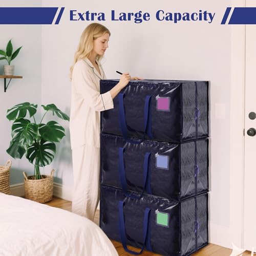6 Pack Moving Bags Heavy Duty 210GSM with Full-Open Side Zipper, 93L 65lbs Waterproof Foldable Storage Totes for College Dorm Move-In, Moving Boxes Alternative & Home Organization, Blue - color: DarkBlue, size: 6 Pack