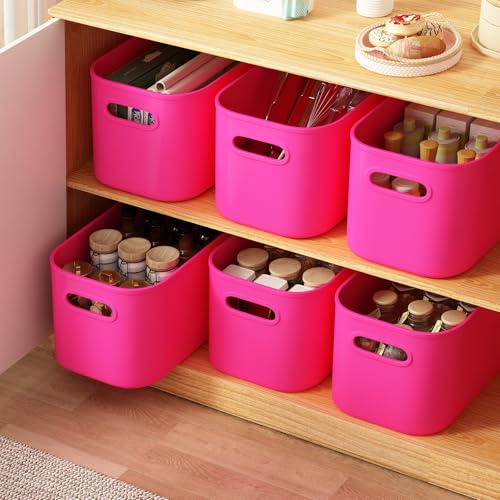 ORGIDOL 8 Pack Pink Storage Bins with Lids Stackable Storage Container for Organizing, Storage Boxes with Handle for Shelves, Cute Storage Bin for Craft, Snacks, 9.85x6.9x5.7 inch - color: Bright Pink, size: 8 Pack