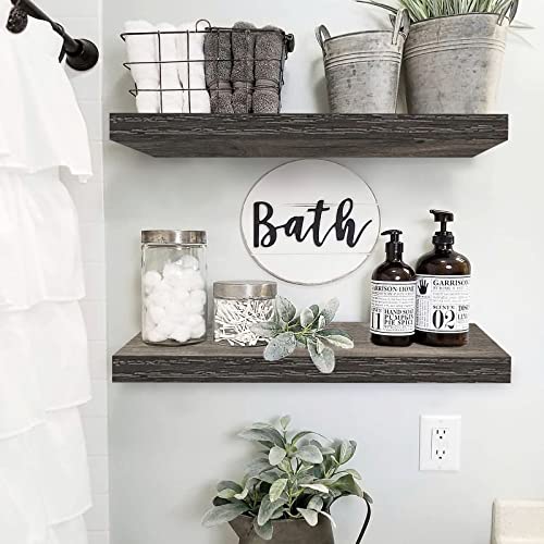 QEEIG Floating Shelves for Wall 23.6" Long - Wall Mounted Shelf Bathroom Kitchen Living Room Bedroom Farmhouse Home Decor Display Bookshelf Large 23.6 x 9.3 inch Set of 2, Grey (008-60GY) - color: D. Grey, size: 23.6"