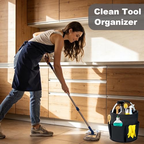Cleaning Caddy with Handle, 17L Foldable Cleaning Supplies Organizer, Portable Storage Basket, Cleaning Supply Caddy, Multifunctional Cleaning Bucket Bag for Garden, Home, Kitchen (Black) - color: Black