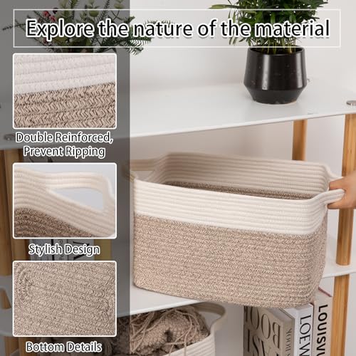 OIAHOMY 3 Pack Storage Baskets for Organizing, 13''X9.85''X8.7'' Storage Bins,Woven Basket with Handles, Toy Storage Bin,Stylish Room Decor Basket, white & Brown variegated - color: Brown variegated, size: 13''×9.9''×8.7''
