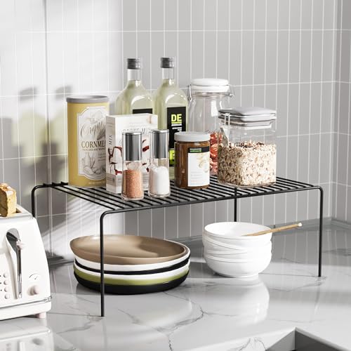Medium(13 x 9.4 inch)Black Cabinet Storage Shelf Rack Set of 6, Rustproof Metal Wire Kitchen Counter Organizers and Storage, Spice Organization for Cabinet, Plate, Dish, Pantry, Bathroom, Fridge - size: 6Pack-Black-13 x 9.4 inch
