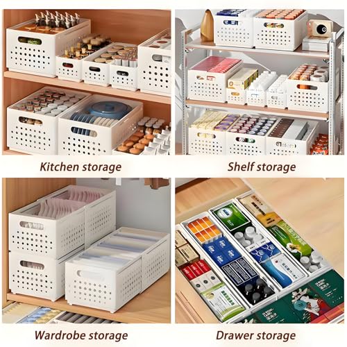 Foldable Storage Bins With Handles, 2 Pack Plastic Expandable Boxes for Organizing, Adjustable from 11-18.9" Drawer Organizers Separators Dividers for Bedroom Kitchen Utensils Tools Closet, Large