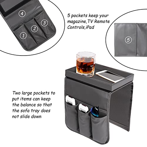 Couch Caddy, Armchair caddy with Detachable Tray, Non-Slip PU Leather Remote Control Holder for Recliner with 5 Pockets (Light Grey) - color: Light Grey