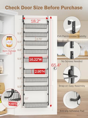 Delamu Over The Door Pantry Organizer, 9-Tier Pantry Door Organizers and Storage with Adjustable Basket, Metal Hanging Spice Rack, Seasoning Organizer, Door Organizer for Home Kitchen Bathroom, Black - color: Black, size: 9 Tier