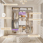 5FT Small Closet System, Baby Closet Organizer System with Wooden Drawers, 60 Inches Walk In Closet System With 5 Hanging Rods and 3 Reversible Hanging Shelving, White - color: White, size: 5 FT