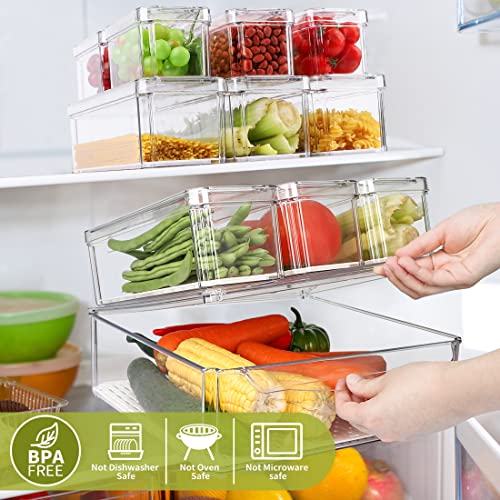 10 Pack Refrigerator Pantry Organizer Bins, Stackable Fridge Organizer Bins with Lids, Clear Plastic Food Storage Bins for Kitchen, Countertops, Cabinets, Fridge, Drinks, Fruits, Vegetable, Cereals - size: 10-PACK
