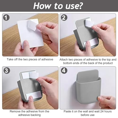 Remote Control Holder, Wall Mount Pen Holder Hole-Free Self Adhesive Phone Charging Organizer Pencil Storage Containers for Home Office School Supply Orgaizer(Grey) - color: Grey