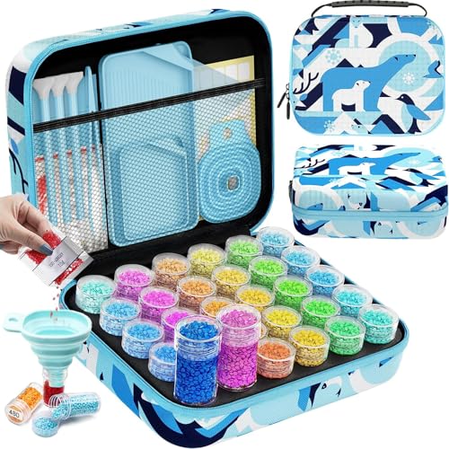 ARTDOT 30 Slots Storage Container for Diamond Art Kits for Adults,Portable Bead Storage Boxes for Diamond Painting Accessories and Tools - color: Blue, size: Small